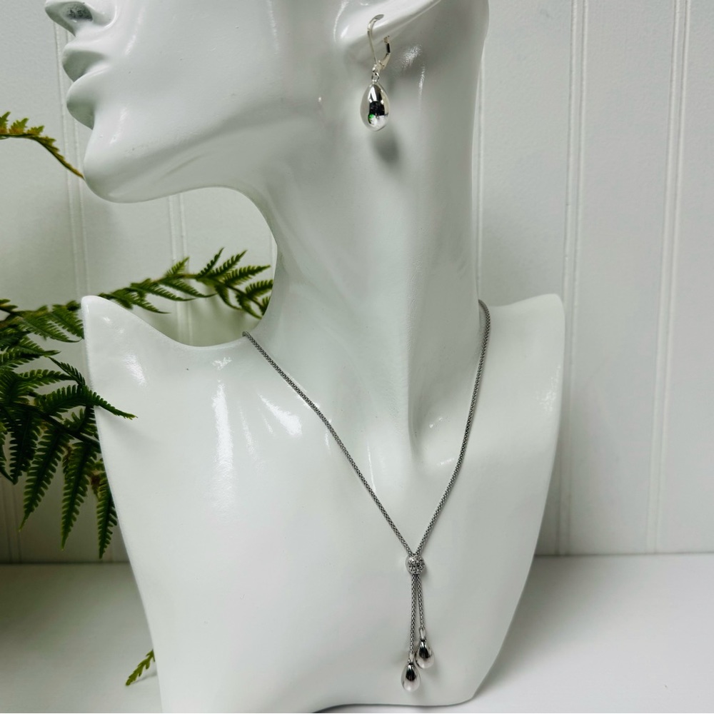 Silver Tone Necklace and Gold Earring Set